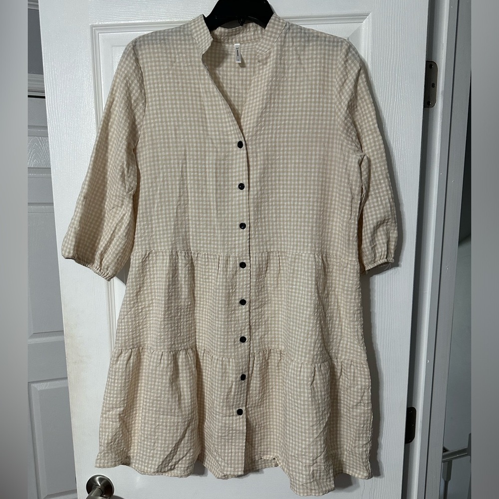 BeachSissi Button-Front Tiered Gingham Tunic Dress